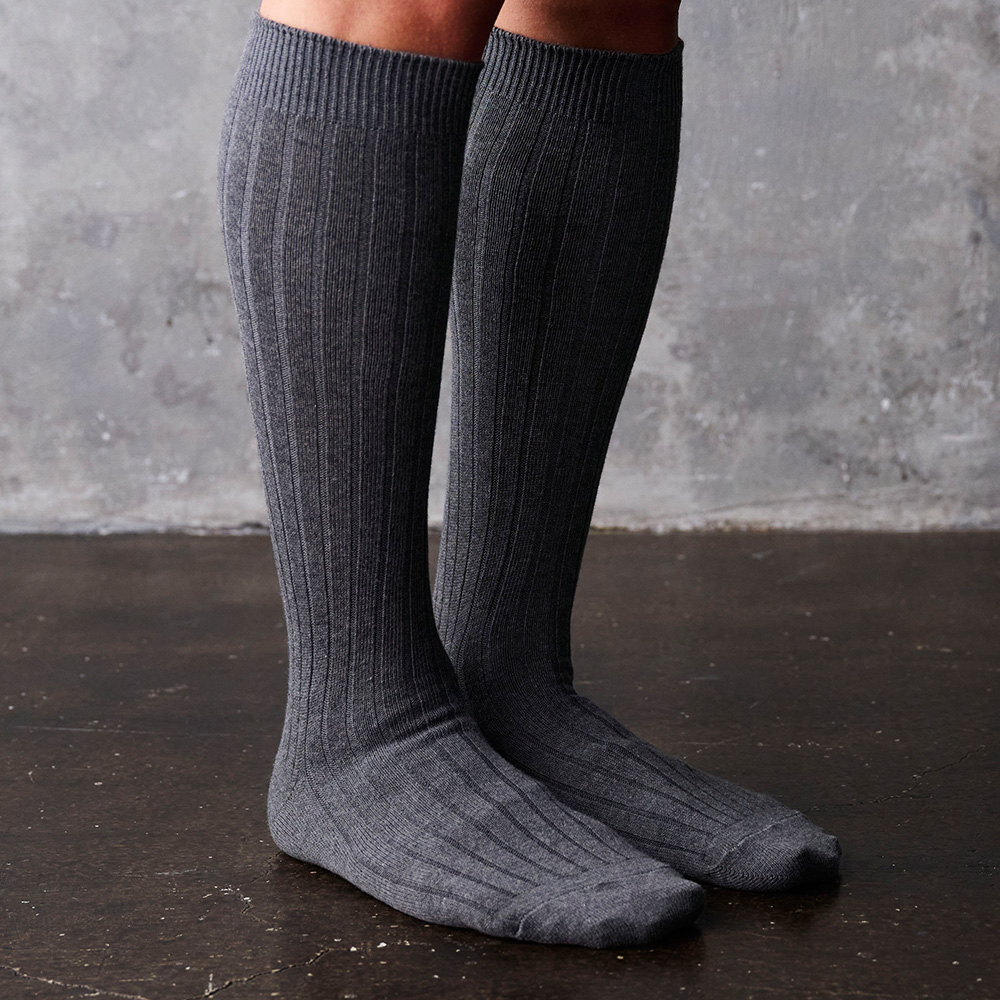 メンズ靴下専門ブランド HARUSAKU 日本製 メンズ ロング ホーズ Men˙s Hose Plain rib socks ダークグレー  （159